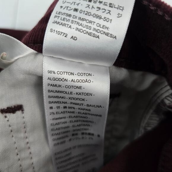 Levi's 724 high rise straight jeans corduroy 26 red womens 6250 - Picture 9 of 11